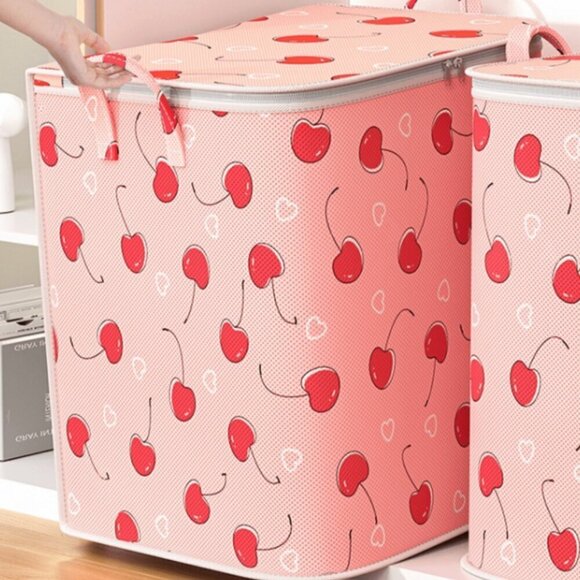 *Cherry Canvas Zipper Closet Storage Small or Medium or Large Pink Red NWT - Picture 2 of 7